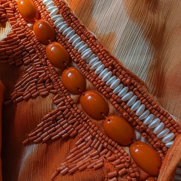 Spiggia Dolce kaftan/swim suit coverup  Orange/White w beautiful beading XL - Picture 5 of 9